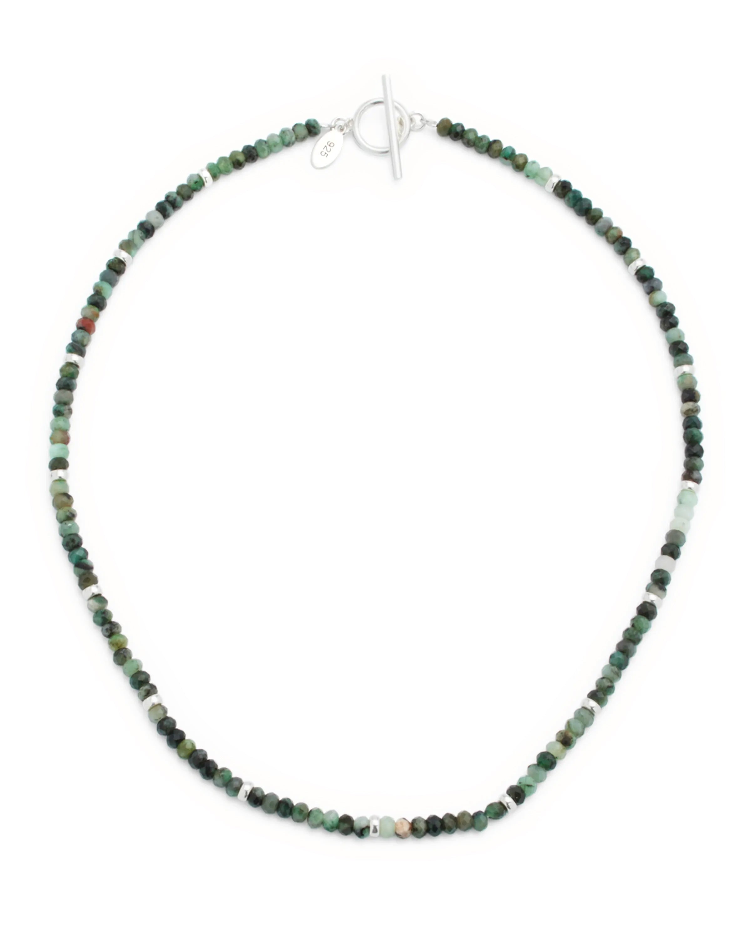 Emerald Beaded Necklace with Sterling Silver Accents and Toggle Closure I Jan Leslie Cufflinks and Accessories. 