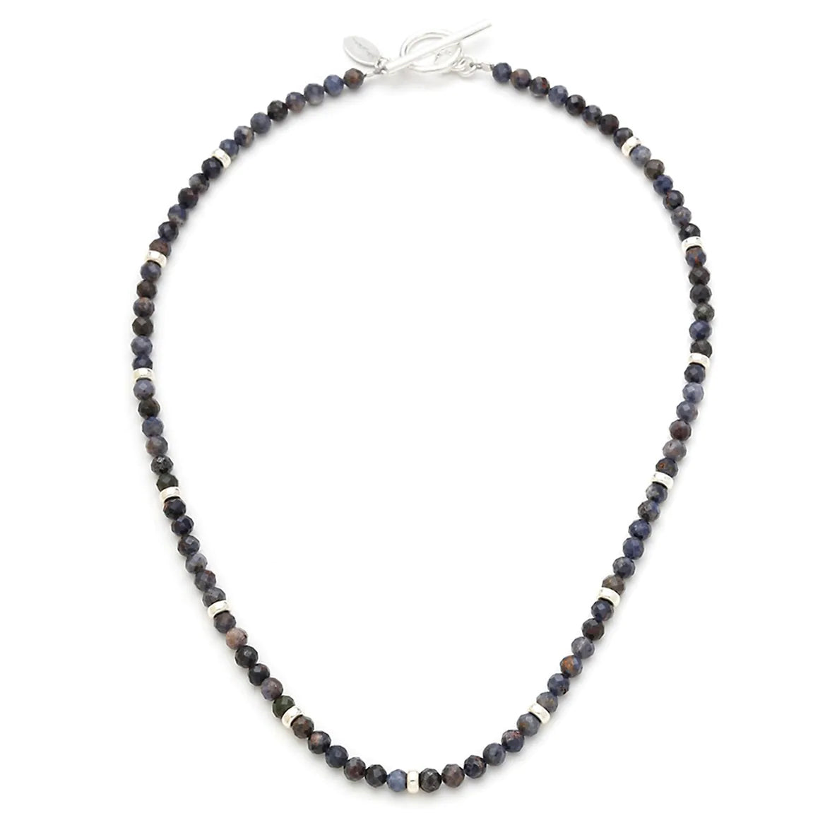 Men's Faceted Iolite & Sterling Silver Rondelle Beaded Choker Necklace with Toggle Clasp - Jan Leslie Cufflinks and Accessories