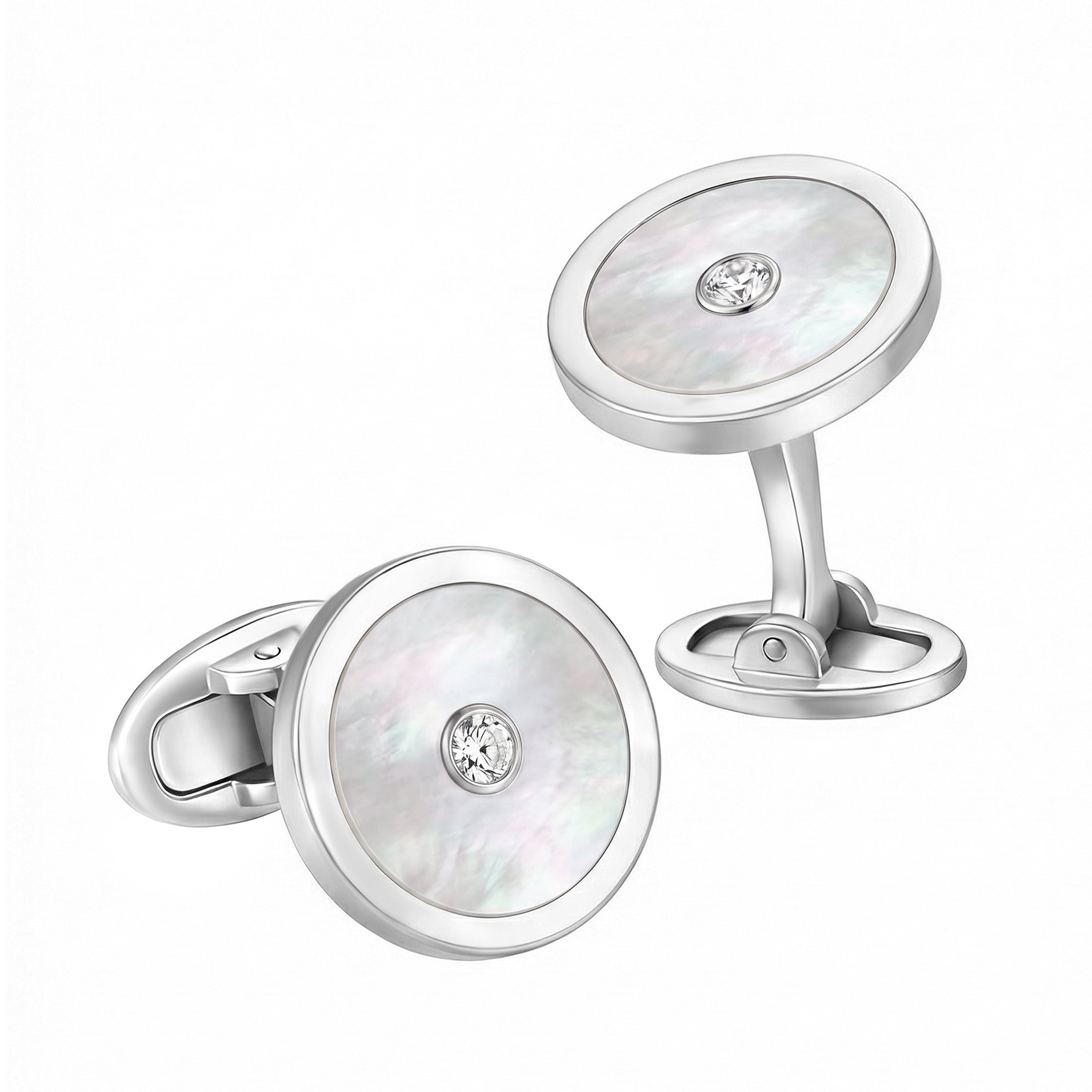 Gemstone and Diamond Sterling Silver Round Cufflinks