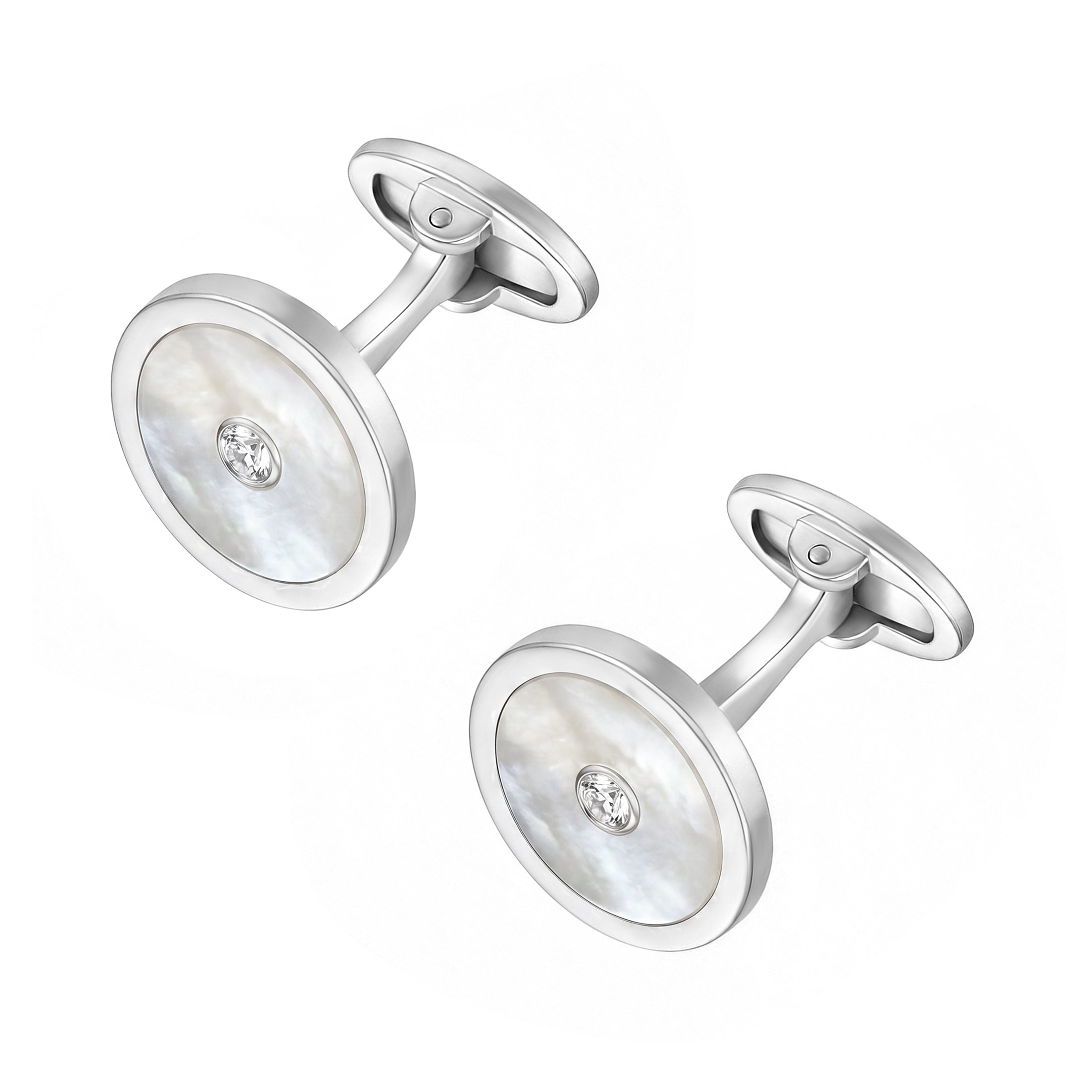 Gemstone and Diamond Sterling Silver Round Cufflinks