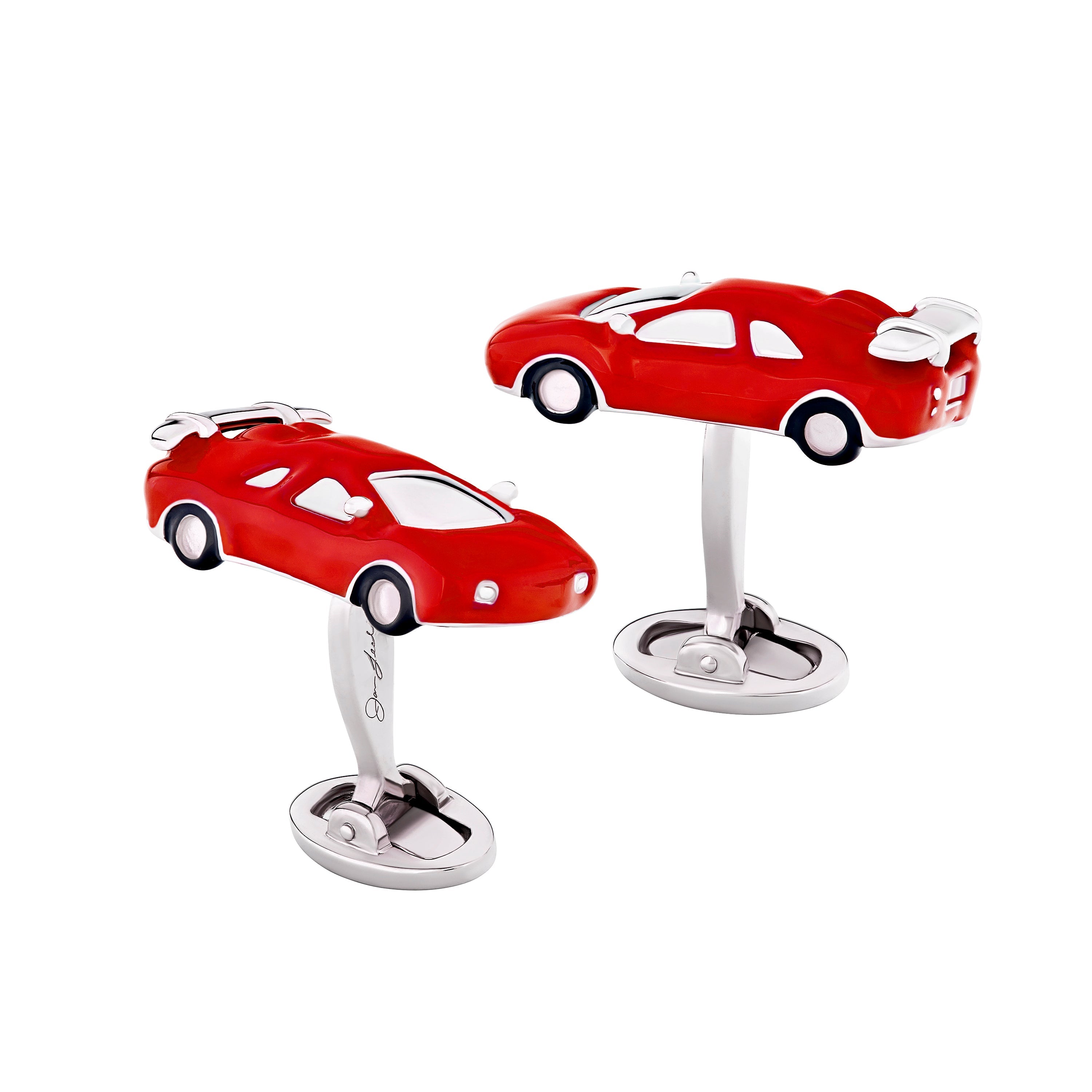 Red enamel sports car cufflinks by Jan Leslie