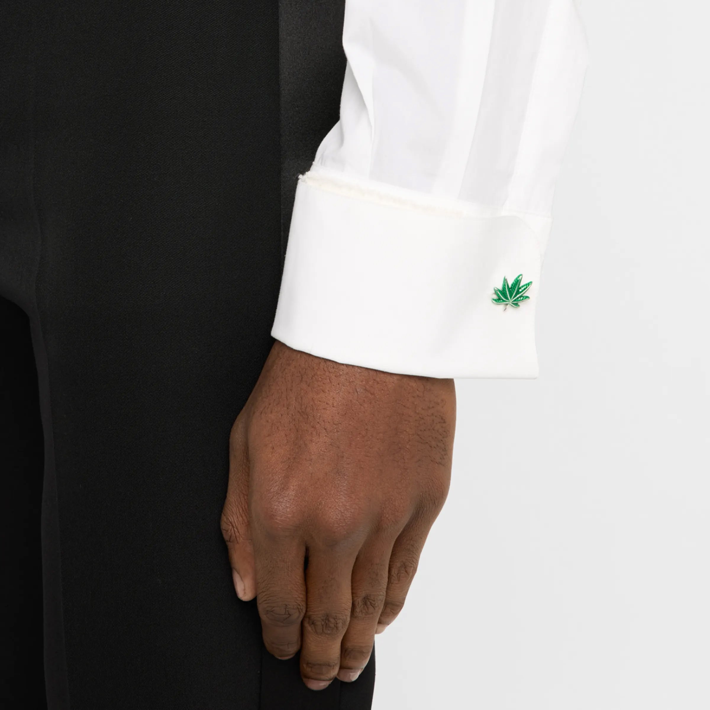 Cannabis Green Enamel Leaf Sterling Cufflinks