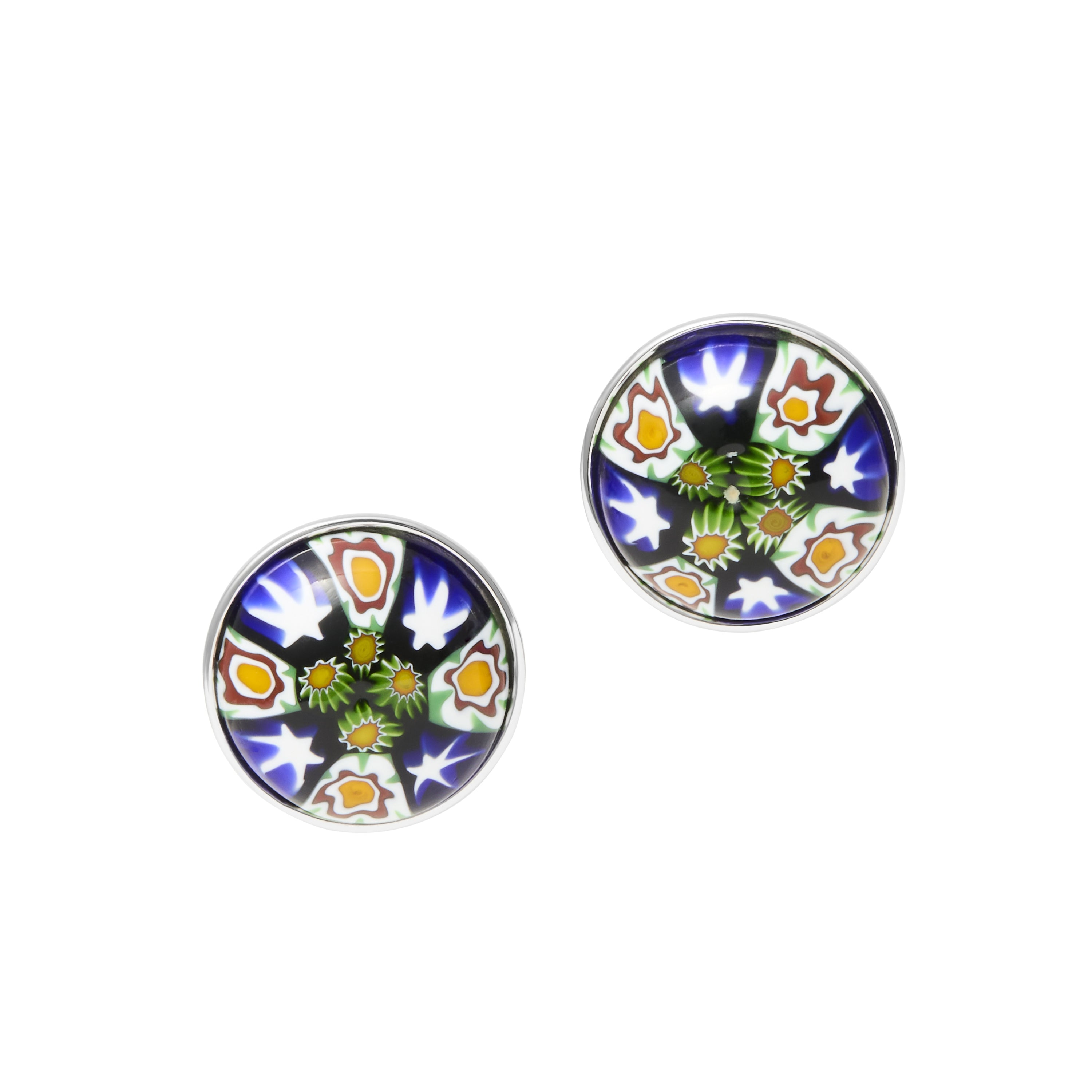 Round Multicolor Millefiori Murano Glass Sterling Silver Cufflinks