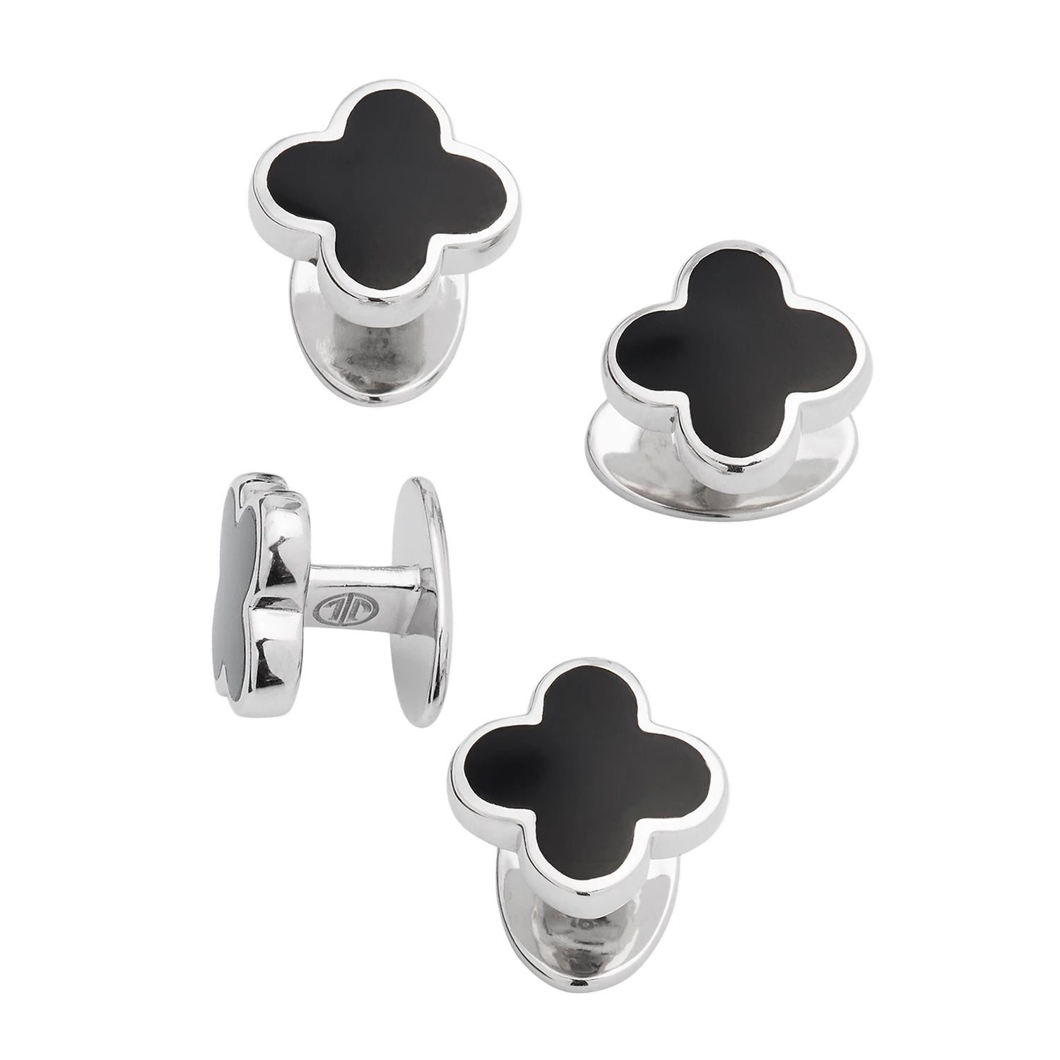 Four Leaf Clover Gemstone Sterling Tuxedo Studs