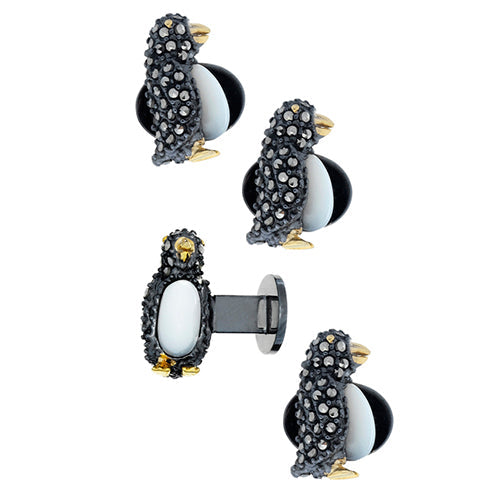 Gemstone Penguin Tuxedo Studs - Jan Leslie Cufflinks and Accessories