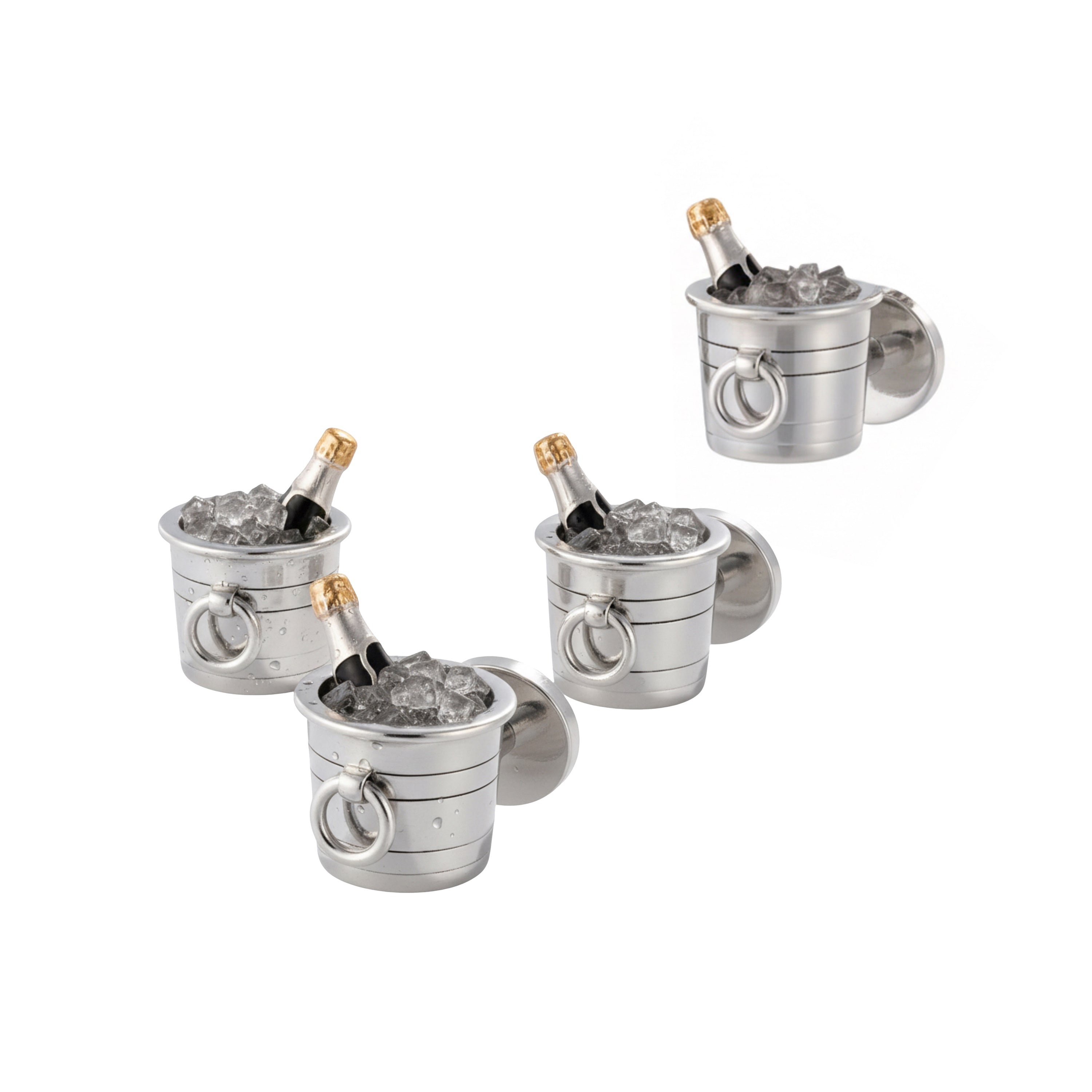 Champagne Bucket Sterling Tuxedo Studs