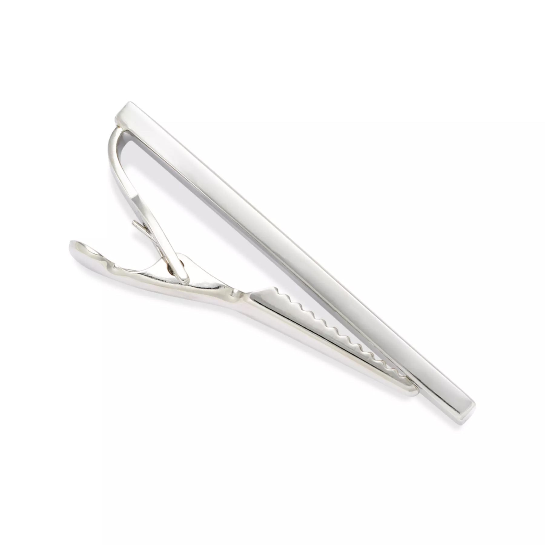 Grey Mother of Pearl Strip Silver Tone Short Tie Bar