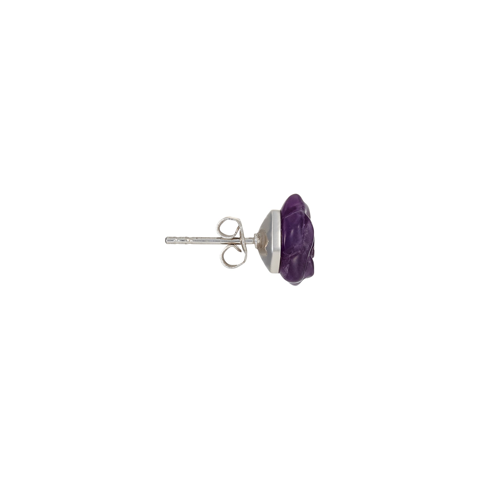 Hand-carved deep purple amethyst rose stud earring